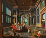 Dirck van Delen, Palace Interior with the Parable of the Rich Man and Poor Lazarus, Oil on panel