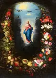 The Virgin on the Crescent in a Garland of Flowers and Fruit by Jan Brueghel the Younger, Oil on canvas (relined), offered Nov 2018