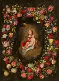 The Virgin and Child in a Floral Wreath by Jan Brueghel the Younger Cornelius Schut, Oil on panel (parquetted), offered Nov 2018