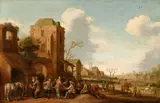 Joost Cornelisz Droochsloot, Village Scene with Peasants at a Tavern, Oil on panel