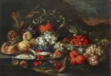 Jan Pauwel Gillemans the Elder, Still Life with Fruits, Oysters, and a Wanli Bowl with Cherries, Oil on canvas (relined at the edges)