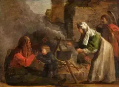 Figures Preparing a Meal amid Ruins by Jan van der Venne, Oil on canvas, mounted on panel, sold Nov 2018