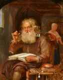 Monogrammist Adk, Interior Scene with a Man Reading and a Woman, Oil on panel