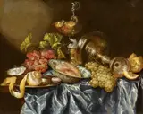 Abraham van Beijeren, Still Life with Fruit, Chinese Porcelain, and Silverware, Oil on canvas (relined)