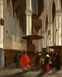 Hendrick Cornelisz. van Vliet, Church Interior with a Preacher at a Pulpit, Oil on panel (parquetted)