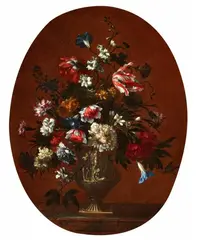 Nicolas Baudesson, Flowers in a Carved Vase, Oil on canvas (relined)