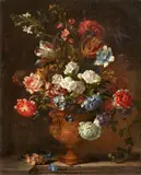 Still Life with Crysanthemums, Parrot Tulips, and Peonies by Jean-Baptiste Belin de Fontenay, Oil on canvas (relined), sold Nov 2018