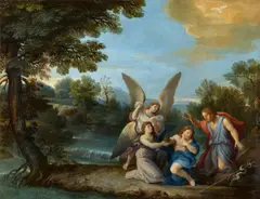 French School circa 1700, Landscape with the Baptism of Christ, Oil on copper