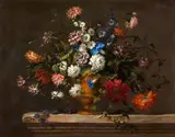 Pieter III Casteels, Flower Still Life with Pinks, Peonies, Morning Glory, and Cornflowers, Oil on canvas (relined)