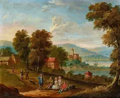 Small Landscape with Figures at Rest by Jan Frans van Bredael, Oil on copper, offered Nov 2018