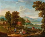 Jan Frans van Bredael, Small Landscape with Figures at Rest, Oil on copper