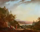 Jean-François Hue, Resting Fishermen and Peasants at a River, Oil on canvas
