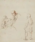 Study for a Depiction of Jacob with Joseph's Bloody Coat by circle of Rembrandt, Brown ink. Watermarked: Coat-of-arms with a bull, offered Nov 2018
