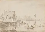 Jan van Goyen, River Landscape with a Cottage, Black chalk on textured paper
