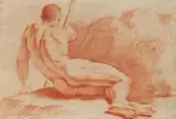 Giovanni Francesco Barbieri, called Il Guercino, attributed to, Back View of a Male Nude, Red chalk on textured paper