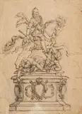 attributed to Cornelis II Bloemaert, Equestrian Monument for a Goldsmith, Grey ink and was