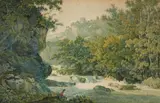 Abraham-Louis-Rodolphe Ducros, An Angler near Tivoli, Watercolour on paper