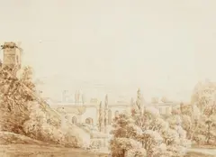 Peter Birmann, Southern Landscape with an Aquaeduct, Brown ink and graphite