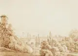 Peter Birmann, Southern Landscape with an Aquaeduct, Brown ink and graphite