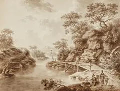 Landscape with a Wooden Bridge and Travellers by Netherlandish School 18th century, Grey ink and was, offered Nov 2018