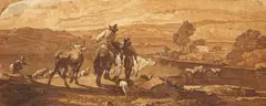 Landscape with Shepherds after a Painting by Nicolaes Berchem by Wilhelm von Kobell, Ink and wash on paper, offered Nov 2018