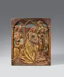 A carved wood Nativity relief, studio of Tilman Riemenschneider by studio of Tilman Riemenschneider, Pierced relief, flattened to the reverse. Partially overpainted older polychromy. The composition of this relief is base, offered Nov 2018