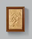 Georg Rafael Donner, A wax relief of the Holy Family (after Raphael), Following his training under the sculptor Giovanni Giulani in Vienna, Georg Raphael Donner took a soujourn to Italy from 1706 to 1719, after which he was active in Vienna, Salzburg, and St. Petersburg. His works, carried out for the aristocracy and the church, led him to become one of the most important Baroque sculptors in Austria. This relief, signed "G. R. Donner" to the lower left, iterates Raphael's "Holy Family" (Paris, Louvre, inv. no. 604), painted in 1518 for Pope Leo X as a diplomatic gift for Francis I of France, which was housed in Versailles since 1695. This wax bozzetto is thought to have been carried out in preparation for a bronze relief which was never made, as otherwise the wax would have been lost during the casting process. An intact wax bozzetto of this size and quality rarely appears on the market. Minor cracks to the surface, some white residue. In a wooden frame