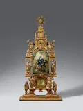 A South German house altar with the Assumption of the Virgin, late 18th century by South German late 18th century, Carved wood with presumably original polychromy; the paintings oil on panel. The central compartment of this house altar, sold Nov 2018
