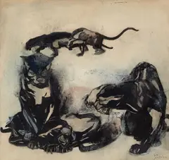 Ludwig Heinrich Jungnickel, Panthers, Tempera and watercolour on paper Signed lower right: J.H. Jungnickel