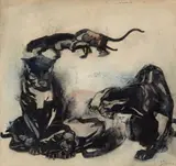 Panthers by Ludwig Heinrich Jungnickel, Tempera and watercolour on paper Signed lower right: J.H. Jungnickel, sold Nov 2018