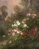 Gottfried Wilhelm Voelcker, Floral Painting, The Rose Garden, Oil on canvas Signed and dated centre left: G. W. VOELCKER. Berlin 1842 H 101 x W