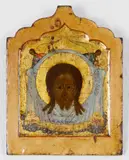 Russia, um 1800, Ikone mit dem Mandylion, dem nicht von Menschenhand gemalte Antlitz Christi, Tempera auf Holz, Goldgrund