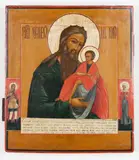 Ikone mit der Darstellung des hl. Simeon mit dem Jesuskind by Russia 19. Jahrhundert, Tempera auf Holz, sold Sep 2018