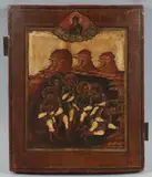 Ikone mit der Darstellung der Sieben Schläfer von Ephesus by Russia 19. Jahrhundert, Tempera auf Holz, sold Sep 2018