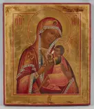 Russia um 1900, Ikone mit der Gottesmutter Owsepetkaja, Tempera auf Holz