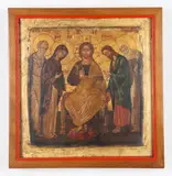 Greece 20. Jahrhundert, Ikone mit der Darstellung einer erweiterten Deesis, Tempera auf Holz