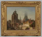 Prozession vor dem Erfurter Dom mit Blick auf St. Severin by German School des 19. Jahrhunderts, Oil on canvas, sold Sep 2018