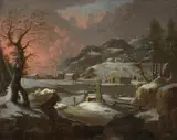 Peter von Bemmel, Evening Mood in a Winter Landscape, Oil on canvas (relined)