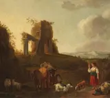 Abraham Jansz Begeyn, Landscape with Shepherds and Animals, Oil on copper