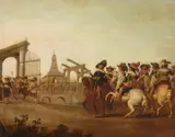 Riders by the Haarlemmerpoort in Amsterdam by circle of Jacob Gerritsz Cuyp, Oil on panel (parquetted), offered Sep 2018