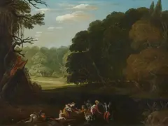 Flemish School second half 17th century, Latona Transforming the Lycian Peasants into Frogs, Oil on panel
