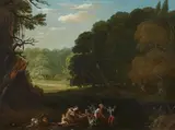 Flemish School second half 17th century, Latona Transforming the Lycian Peasants into Frogs, Oil on panel