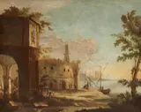 Southern Landscape with Ancient Roman Buildings and Figures by Probably french school 18th century, Oil on canvas (relined), offered Sep 2018