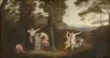 French School late 18th century, Landscape with Mourning Women, Oil on canvas (relined)