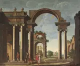 Italian School 18th century, Two Architectural Capriccios, Oil on canvas (relined). Each