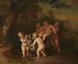 Maenads with a Billy Goat by follower of Willem van Mieris, Oil on panel, sold Sep 2018
