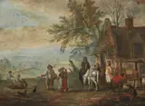 Jan Baptist Monteyne, At the Farriers, Oil on panel