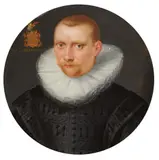 Netherlandish School c. 1600, Portrait of Jean van Heynsberg Portrait of his wife Elisabeth Pynappels, Oil on panel. Each