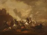 Cavalry Battle by Netherlandish School 17th century, Oil on canvas (relined), sold Sep 2018