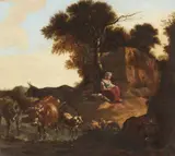 Netherlandish School circa 1700, Shepherdess and her Flock at Rest, Oil on canvas (relined)